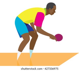 African-American table tennis player takes the ball