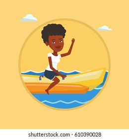 Africanamerican Tourist Riding Banana Boat Waving Stock Vector (Royalty ...