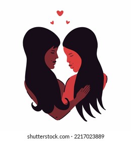 African-American twin sisters hug. Close family relationships. Vector flat illustration. For postcards, posters, social networks, shop decoration, printing on clothes, stickers, souvenirs