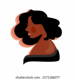  An African-American woman with beautiful, lush black vet hair. A beautiful portrait of a black lady. Face in profile. Artistic illustration of a black woman. Vector