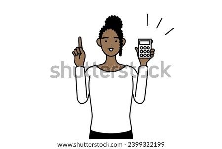 African-American woman holding a calculator and pointing, Vector Illustration