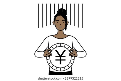 African-American woman an image of exchange loss or yen depreciation, Vector Illustration