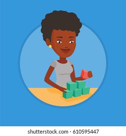 African-american woman making pyramid of network avatars. Woman building her social network. Networking and communication concept. Vector flat design illustration in the circle isolated on background.