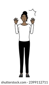 African-American woman raising her hand in surprise, Vector Illustration