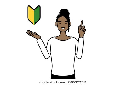 African-American woman showing the symbol for young leaves, Vector Illustration
