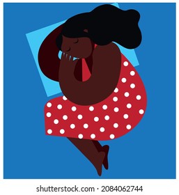 An African-American woman sleeps curled up