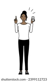 African-American woman taking security measures for her phone, Vector Illustration