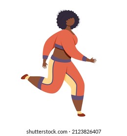 African-american woman in trendy sportswear is running.