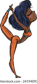 African-american yoga girl. Healthy life style. Yoga routine. Classic yoga asanas. Sport exercise in usual life. Cartoon style girls. Yoga for children
