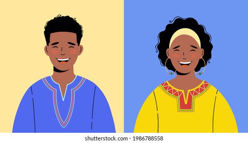 African-Americans in ethnic clothing. Illustration of a black man and woman. Great for avatars. svg