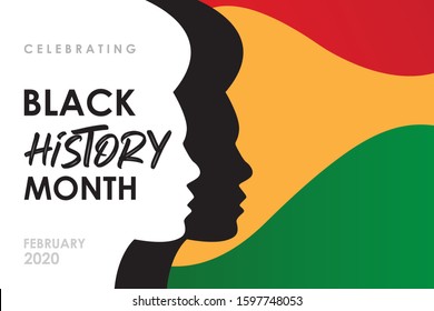 African-Americans history or black history month lettering with people silhouette on colorful background. Vector illustration