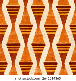 African-inspired pattern in shades of orange and brown, with white lines. grunge lines ikat pattern, ikat seamless pattern, Vector illustration background for print the paper.