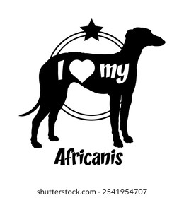 Africanis perro silueta, me encanta mi perro, perro, razas de perro, logotipo, Vector, silueta, animal, ilustración, icono, signo, negro, mascota,