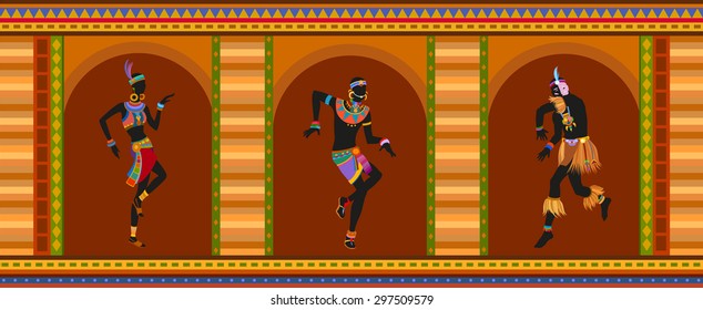 Africans dance ethnic dance in national costumes