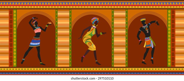 Africans dance ethnic dance in national costumes