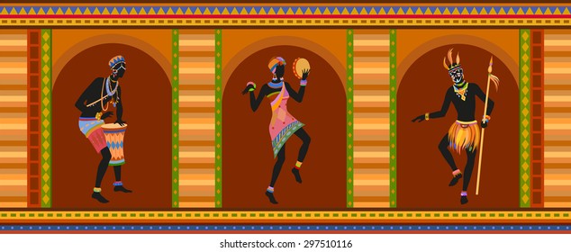 Africanos bailan danza étnica con trajes nacionales