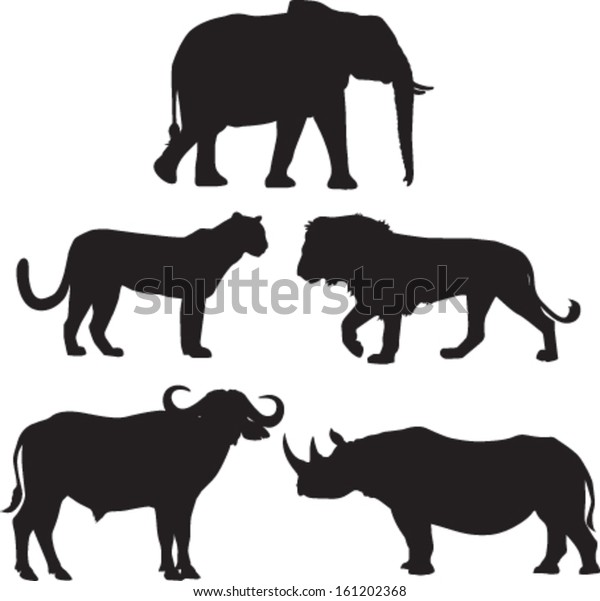 Africa's Big Five Animals: Elephant, Lion, Leopard,
Buffalo and Rhino
