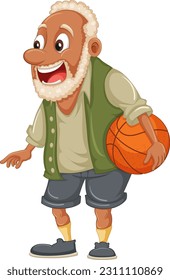 Afro African elder man holding basketball illustration