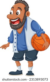 Afro African middle age man holding basketball illustration