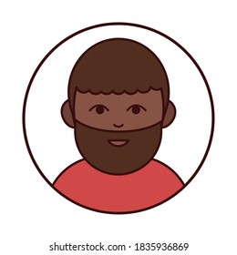 afro american bearded man portrait cartoon, round line icon vector illustration