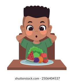 afro american boy eating vegan food isolated