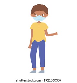 afro american boy with face mask vector illustration