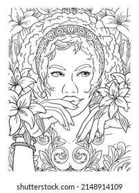 Afro American Flower Portrait Adult Coloring Page 