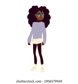 afro american girl character youth culture clothes vector illustration