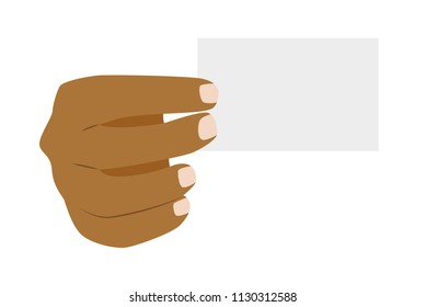 Afro american hand holding a blank card.