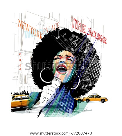 Afro american jazz singer in New York - vector illustration