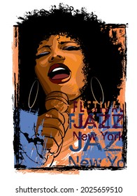 Afro American Jazz singer on a grunge background - vector illustration