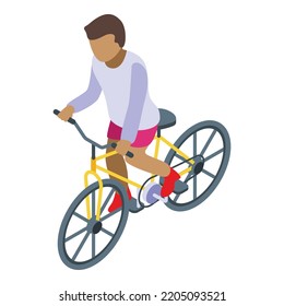 Afro american kid cycling icon. Isometric of afro american kid cycling vector icon for web design isolated on white background