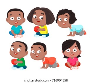 Afro american kids. Boys and girls isolated vector illustrations set on white background