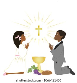 Afro american kids praying on knees