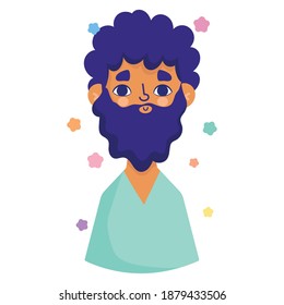 afro american man with beard character avatar in cartoon vector illustration