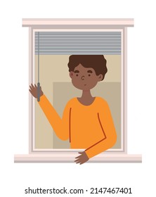afro american man in window cartoon