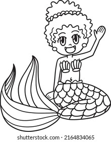 Afro American Mermaid Isolated Coloring Page