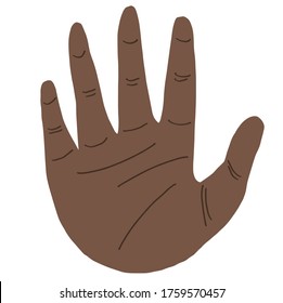 Afro american palm. Cartoon human palmistry map on open hand vector graphic illustration. Colorful person palm with line, symbol and lettering inscription isolated on white background. Arm fortune