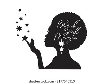 Afro American woman. African girl simple drawing. Isolated on white. Side profile. Black girl magic. Vector illustration.