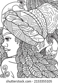Afro American Woman With Bird Adult Coloring Page 