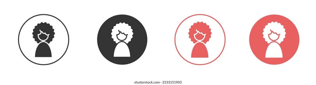 afro american woman or girl icon Flat set in black and white color