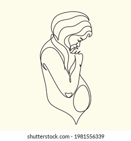 Afro american Woman Line drawing vector. Pregnant woman and motherhood Line art