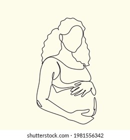 Afro american Woman Line drawing vector. Pregnant woman and motherhood Line art