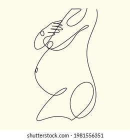 Afro american Woman Line drawing vector. Pregnant woman and motherhood Line art