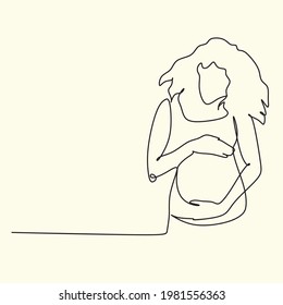 Afro american Woman Line drawing vector. Pregnant woman and motherhood Line art