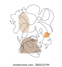 Afro american woman in a modern abstract minimalist one line style. Continuous black line simple drawing. Curly hair woman. Isolated on white. 