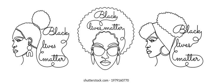 Afro American woman in modern one line style 