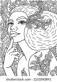 Afro American Woman With Puff Hair Adult Coloring
