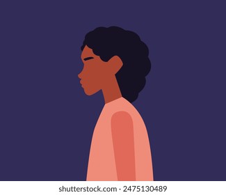 Afro american woman side profile on isolated background.Vector illustration cartoon flat style.