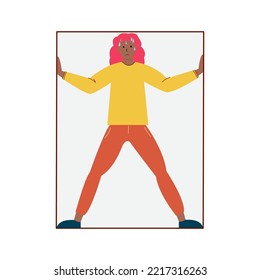 Afro American Woman suffering from claustrophobia, human fear concept vector Illustration on a white background.